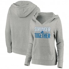 Detroit Lions Women Heather Gray Stronger Together Crossover Neck Pullover Hoodie