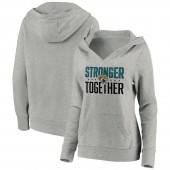 Jacksonville Jaguars Women Heather Gray Stronger Together Crossover Neck Pullover Hoodie