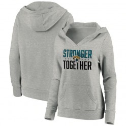 Jacksonville Jaguars Women Heather Gray Stronger Together Crossover Neck Pullover Hoodie
