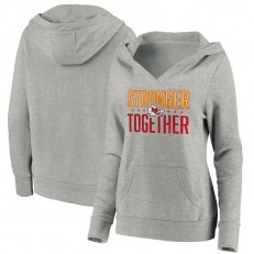 Kansas City Chiefs Women Heather Gray Stronger Together Crossover Neck Pullover Hoodie