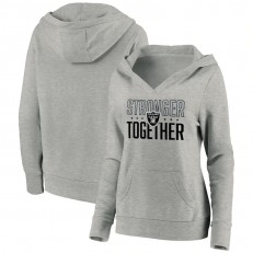 Las Vegas Raiders Women Heather Gray Stronger Together Crossover Neck Pullover Hoodie