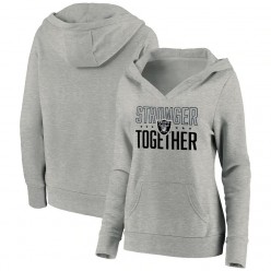 Las Vegas Raiders Women Heather Gray Stronger Together Crossover Neck Pullover Hoodie