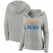 Los Angeles Chargers Women Heather Gray Stronger Together Crossover Neck Pullover Hoodie
