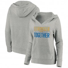 Los Angeles Chargers Women Heather Gray Stronger Together Crossover Neck Pullover Hoodie