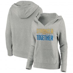 Los Angeles Chargers Women Heather Gray Stronger Together Crossover Neck Pullover Hoodie