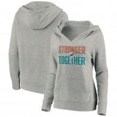 Miami Dolphins Women Heather Gray Stronger Together Crossover Neck Pullover Hoodie
