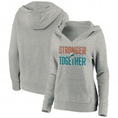 Miami Dolphins Women Heather Gray Stronger Together Crossover Neck Pullover Hoodie
