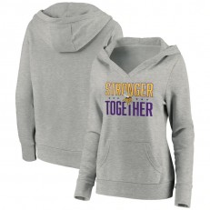 Minnesota Vikings Women Heather Gray Stronger Together Crossover Neck Pullover Hoodie