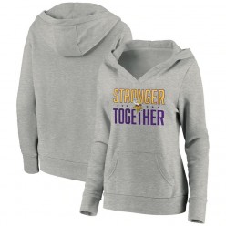 Minnesota Vikings Women Heather Gray Stronger Together Crossover Neck Pullover Hoodie