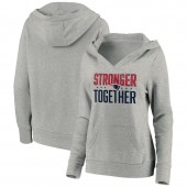 New England Patriots Women Heather Gray Stronger Together Crossover Neck Pullover Hoodie