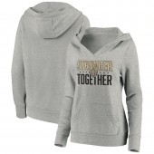 New Orleans Saints Women Heather Gray Stronger Together Crossover Neck Pullover Hoodie