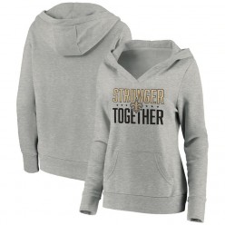 New Orleans Saints Women Heather Gray Stronger Together Crossover Neck Pullover Hoodie