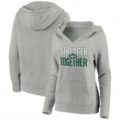 New York Jets Women Heather Gray Stronger Together Crossover Neck Pullover Hoodie