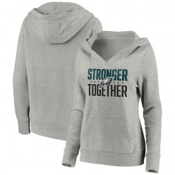 Philadelphia Eagles Women Heather Gray Stronger Together Crossover Neck Pullover Hoodie