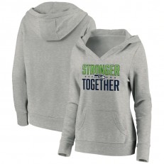 Seattle Seahawks Women Heather Gray Stronger Together Crossover Neck Pullover Hoodie