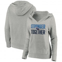 Tennessee Titans Women Heather Gray Stronger Together Crossover Neck Pullover Hoodie