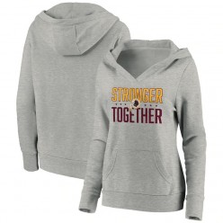 Washington Redskins Women Heather Gray Stronger Together Crossover Neck Pullover Hoodie