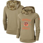 Women Cincinnati Bengals Nike Khaki 2019 Salute to Service Therma Pullover Hoodie