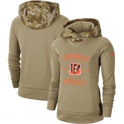 Women Cincinnati Bengals Nike Khaki 2019 Salute to Service Therma Pullover Hoodie