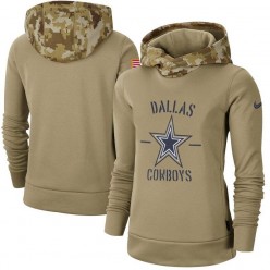 Women Dallas Cowboys Nike Khaki 2019 Salute to Service Therma Pullover Hoodie