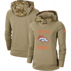 Women Denver Broncos Nike Khaki 2019 Salute to Service Therma Pullover Hoodie
