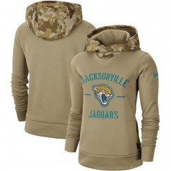 Women Jacksonville Jaguars Nike Khaki 2019 Salute to Service Therma Pullover Hoodie
