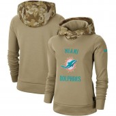 Women Miami Dolphins Nike Khaki 2019 Salute to Service Therma Pullover Hoodie