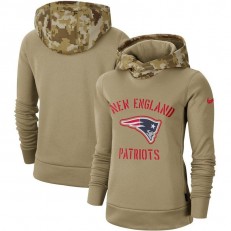 Women New England Patriots Nike Khaki 2019 Salute to Service Therma Pullover Hoodie