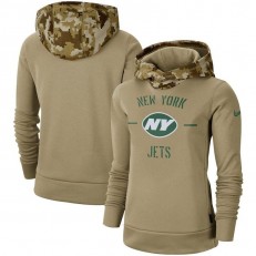 Women New York Jets Nike Khaki 2019 Salute to Service Therma Pullover Hoodie