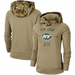 Women New York Jets Nike Khaki 2019 Salute to Service Therma Pullover Hoodie