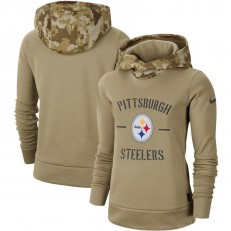 Women Pittsburgh Steelers Nike Khaki 2019 Salute to Service Therma Pullover Hoodie