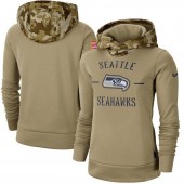 Women Seattle Seahawks Nike Khaki 2019 Salute to Service Therma Pullover Hoodie
