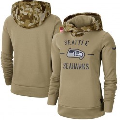 Women Seattle Seahawks Nike Khaki 2019 Salute to Service Therma Pullover Hoodie
