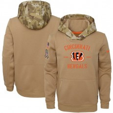 Youth Cincinnati Bengals Nike Khaki 2019 Salute to Service Therma Pullover Hoodie