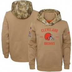 Youth Cleveland Browns Nike Khaki 2019 Salute to Service Therma Pullover Hoodie