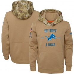 Youth Detroit Lions Nike Khaki 2019 Salute to Service Therma Pullover Hoodie