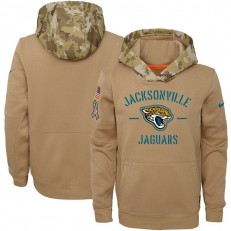 Youth Jacksonville Jaguars Nike Khaki 2019 Salute to Service Therma Pullover Hoodie
