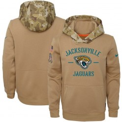 Youth Jacksonville Jaguars Nike Khaki 2019 Salute to Service Therma Pullover Hoodie