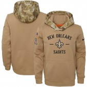 Youth New Orleans Saints Nike Khaki 2019 Salute to Service Therma Pullover Hoodie