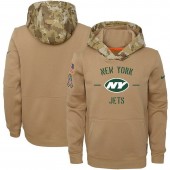 Youth New York Jets Nike Khaki 2019 Salute to Service Therma Pullover Hoodie