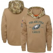 Youth Philadelphia Eagles Nike Khaki 2019 Salute to Service Therma Pullover Hoodie