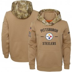Youth Pittsburgh Steelers Nike Khaki 2019 Salute to Service Therma Pullover Hoodie