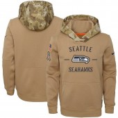 Youth Seattle Seahawks Nike Khaki 2019 Salute to Service Therma Pullover Hoodie