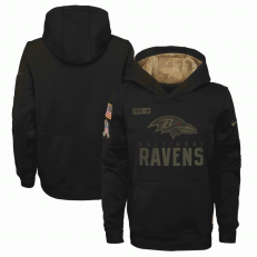 Baltimore Ravens Nike Black 2020 Salute to Service Sideline Performance Pullover Youth Hoodie