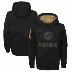 Miami Dolphins Nike Black 2020 Salute to Service Sideline Performance Pullover Youth Hoodie