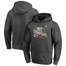 Kansas City Chiefs NFL Pro Line by Fanatics Branded 2019 AFC Champions Trophy Collection Locker Room Pullover Hoodie &ndash; Heather Charcoal
