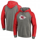 Kansas City Chiefs NFL Pro Line by Fanatics Branded Throwback Logo Big & Tall Tri-Blend Raglan Pullover Hoodie - Gray&Red