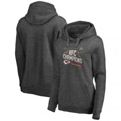 Kansas City Chiefs NFL Pro Line by Fanatics Branded Women 2019 AFC Champions Trophy Collection Locker Room Crossover V-Neck Pullover Hoodie - Heather Charcoal