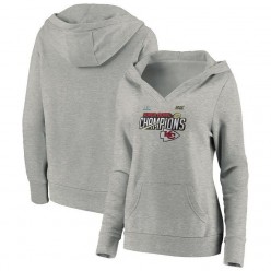 Kansas City Chiefs NFL Pro Line by Fanatics Branded Women Super Bowl LIV Champions Trophy Collection Locker Room Pullover Hoodie &ndash; Heather Gray
