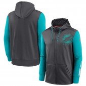 Nike Miami Dolphins CharcoalAqua Fan Gear Mascot Performance Full-Zip Hoodie